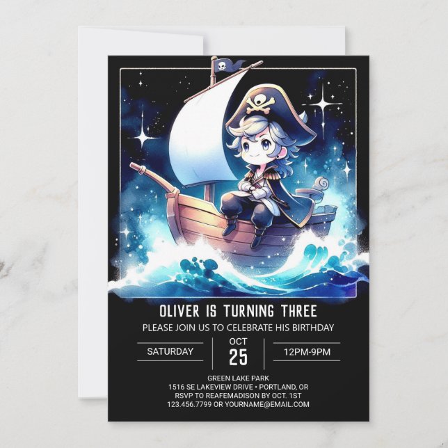 Invitación Cumpleaños del Pirata Mágico Moderno (Anverso)