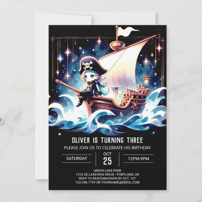 Invitación Cumpleaños del Pirata Moderno del Barco (Anverso)