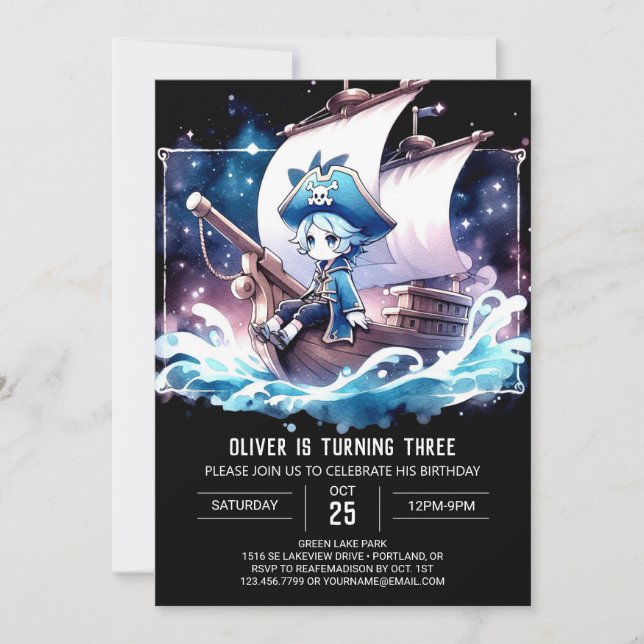 Invitación Cumpleaños del Pirata Oceánico Náutico (Anverso)