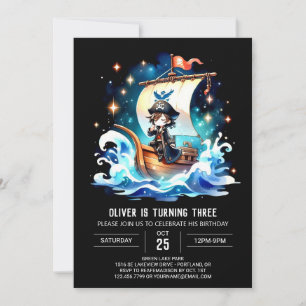 Invitación Cumpleaños del Pirata Oceánico Watercolor