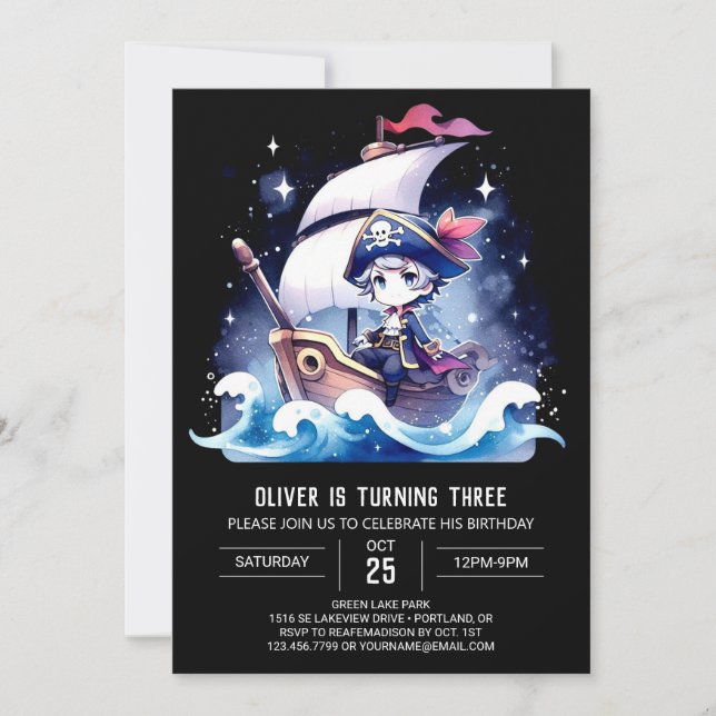 Invitación Cumpleaños del Pirata Simple del Barco (Anverso)
