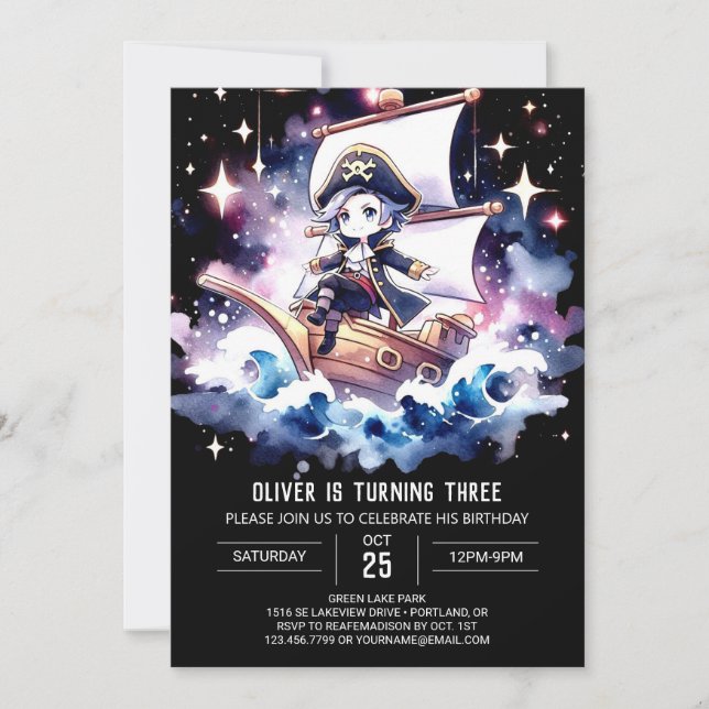 Invitación Cumpleaños del Pirata Simple Dreamy (Anverso)