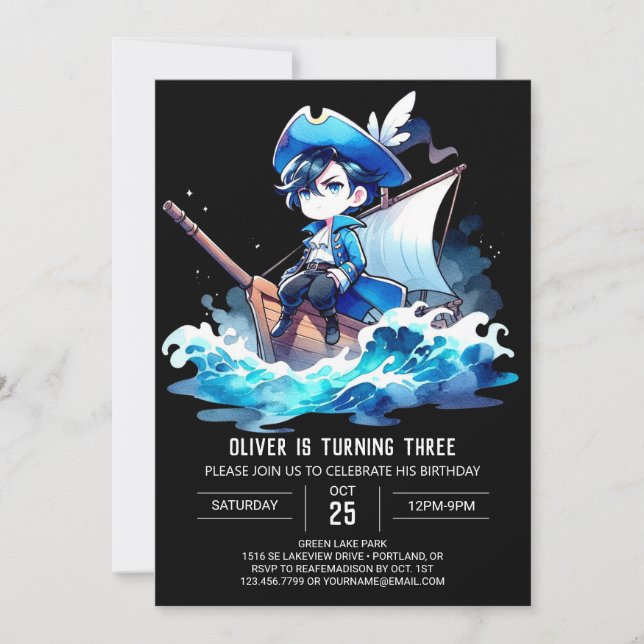 Invitación Cumpleaños del Pirata simple y divertido (Anverso)