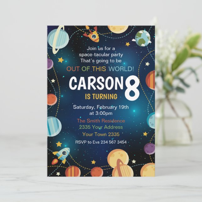 Invitación Cumpleaños del Planeta del Espacio Exterior (Anverso de pie)