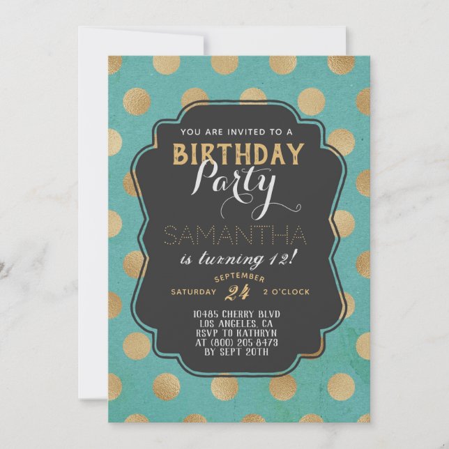 Invitación Cumpleaños del Polkadot Gold (Anverso)