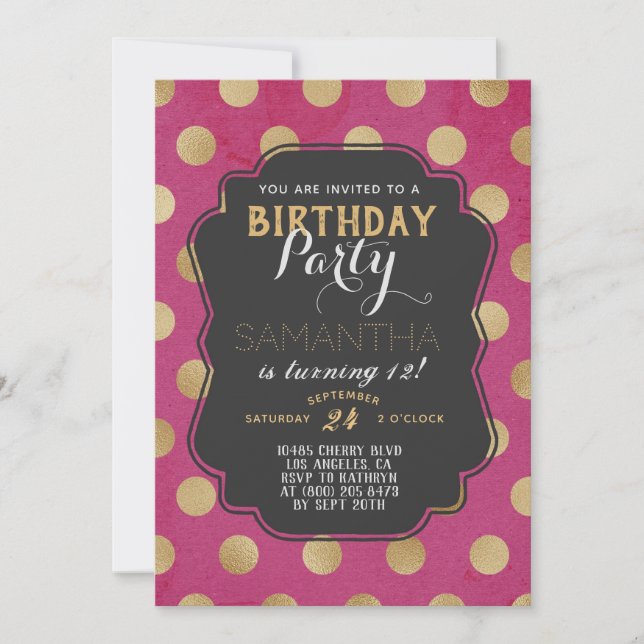 Invitación Cumpleaños del Polkadot Gold (Anverso)