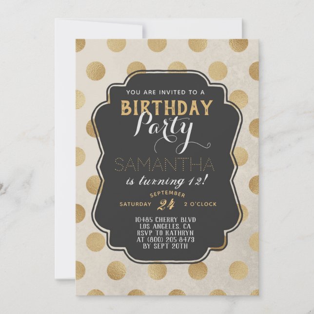 Invitación Cumpleaños del Polkadot Gold (Anverso)