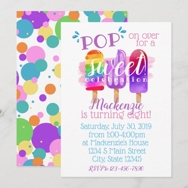 Invitación Cumpleaños del Popsicle (Anverso / Reverso)