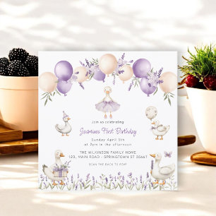 Invitación Cumpleaños del primer año de ganso de lavanda QR R