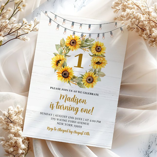 Invitación Cumpleaños del Primer Año de Girasoles de Bosques  (Subido por el creador)