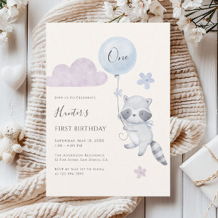 Invitación Cumpleaños del primer año de un niño con globo vol