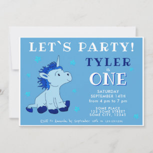 Invitación Cumpleaños del primer año del lindo unicornio azul