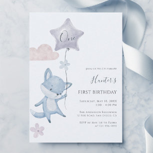 Invitación Cumpleaños del primer año del niño con zorro lindo