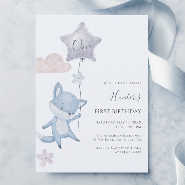 Invitación Cumpleaños del primer año del niño con zorro lindo (Subido por el creador)