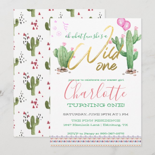 Invitación Cumpleaños del primer cactus del suroeste (Anverso / Reverso)