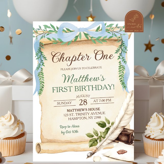 Invitación Cumpleaños del primer capítulo de Greenery Blue Bo (Subido por el creador)