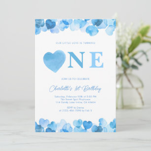Invitación Cumpleaños del Primer Corazón Azul Día de San Vale