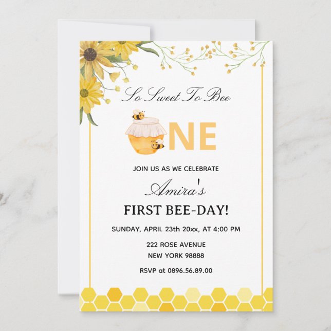 Invitación Cumpleaños del primer día de la abeja (Anverso)