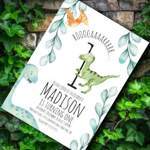 Invitación Cumpleaños del primer dinosaurio de acuarela azul