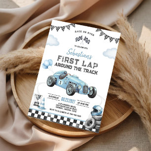 Invitación Cumpleaños del primer giro del coche de carreras a