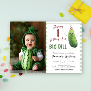 Invitación Cumpleaños del primer gran eneldo de pepino acuare