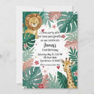 Invitación Cumpleaños del primer niño de la selva rosa linda