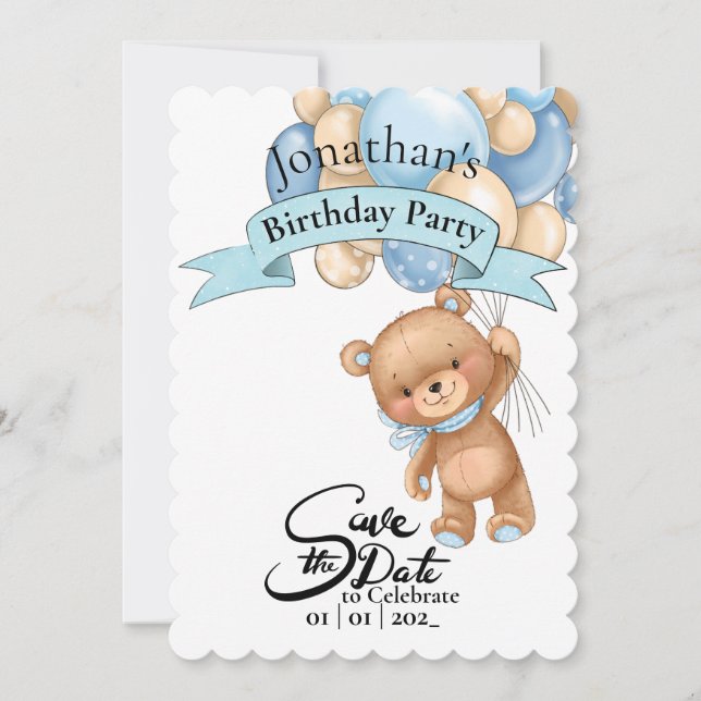 Invitación Cumpleaños del primer niño del oso (Anverso)