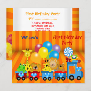 Invitación Cumpleaños del Primer Niño Tren Animales del Zooló