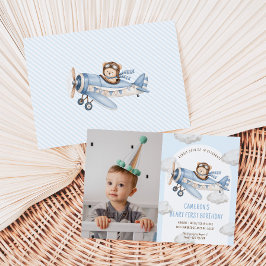 Invitación Cumpleaños del primer oso de peluche avión foto Be