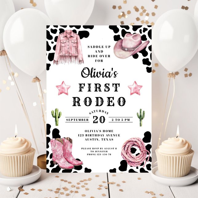 Invitación Cumpleaños del primer Rodeo de niña linda 1 (Cute Girl's First Rodeo 1st Birthday Invitation)