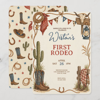 Invitación Cumpleaños del Primer Rodeo de Vaquero Occidental