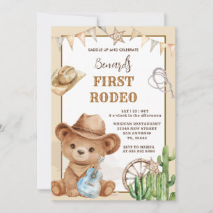 Invitación Cumpleaños del primer rodeo del oso vaquero