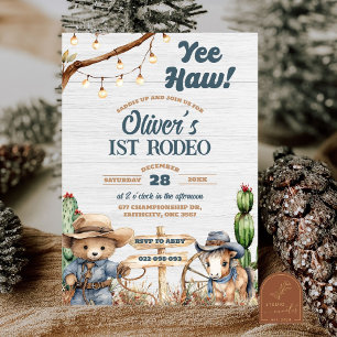 Invitación Cumpleaños del Primer Rodeo del Oso Vaquero Occide