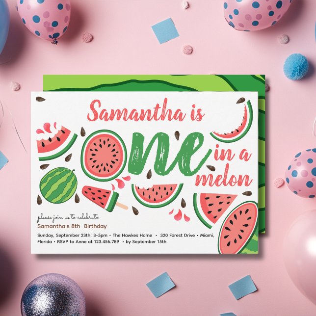 Invitación Cumpleaños del primer sandía uno en un melón (Subido por el creador)