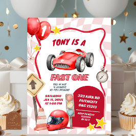 Invitación Cumpleaños del primero del coche de carreras rápid