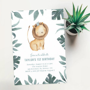 Invitación Cumpleaños del Príncipe León Bebé Acuarela Jungla