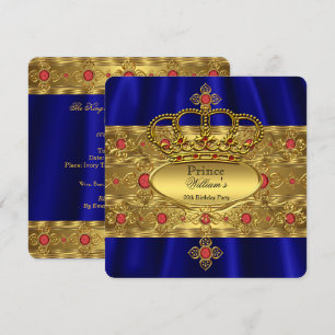 Invitación Cumpleaños del Príncipe Real Azul Corona Roja Real