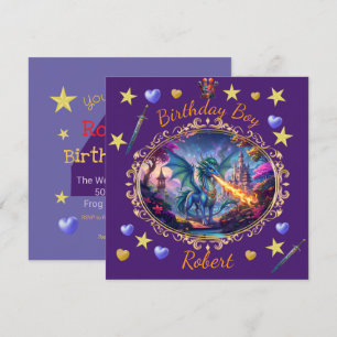 Invitación Cumpleaños del Príncipe Real Dragón que Respira Fu