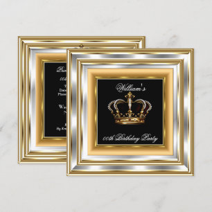 Invitación Cumpleaños del Príncipe Rey Negro Oro Plateado Hom