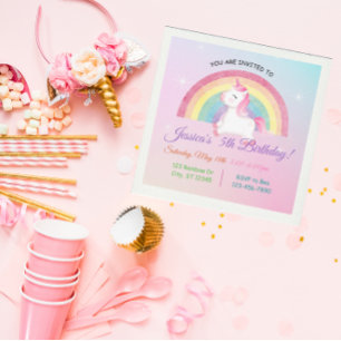 Invitación Cumpleaños del Purpurina Arcoiris de Unicornio min
