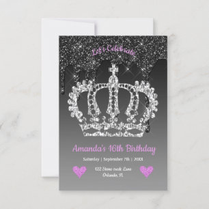 Invitación Cumpleaños del Purpurina de la Corona y el Perfora