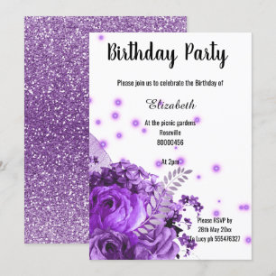 INVITACIÓN CUMPLEAÑOS DEL PURPURINA DE PURPLE FLORAL