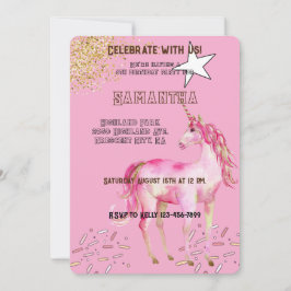 Invitación Cumpleaños del Purpurina de Unicornio Rosado Gold