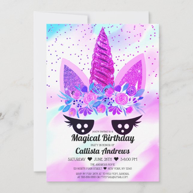 Invitación Cumpleaños del Purpurina Floral Magple Purple Unic (Anverso)