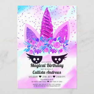 Invitación Cumpleaños del Purpurina Floral Magple Purple Unic