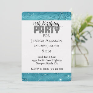 Invitación Cumpleaños del Purpurina Glitzy Aqua Blue Turquois