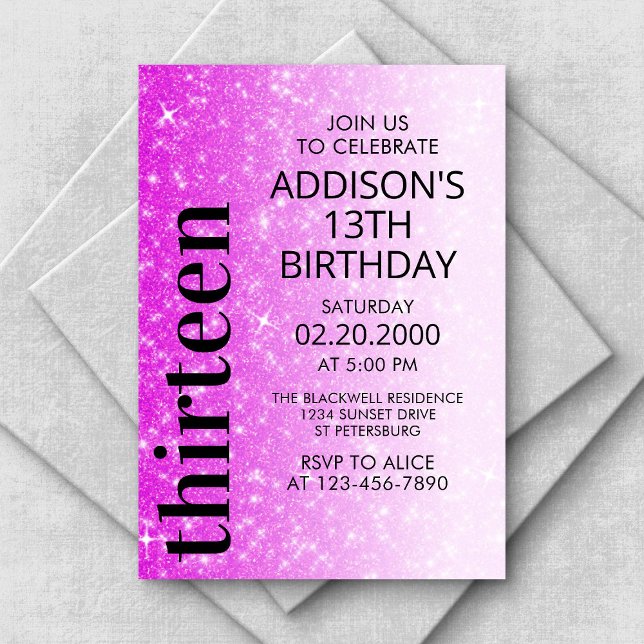 Invitación Cumpleaños del Purpurina negro rosado (Subido por el creador)