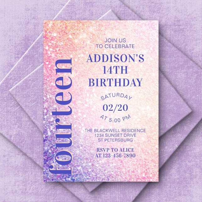 Invitación Cumpleaños del Purpurina Púrpura Rosa (Subido por el creador)
