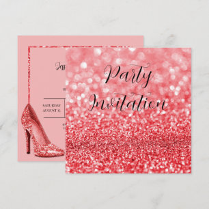Invitación Cumpleaños del Purpurina Rojo Bokeh & Stilettos