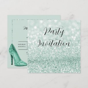 Invitación Cumpleaños del Purpurina verde azulado Bokeh & Sti